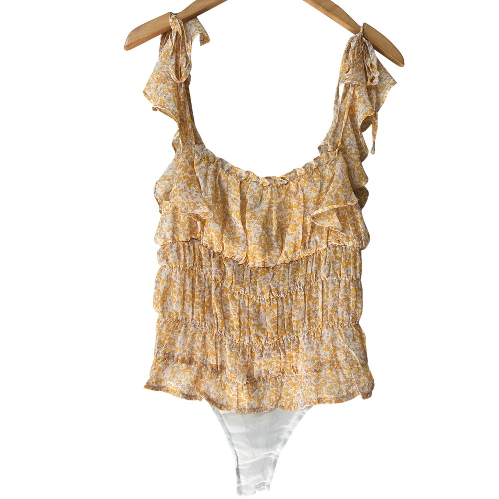 Lulus Women's Bodysuit Tank Blouse Size MED Floral Tie Straps Cottagecore Boho